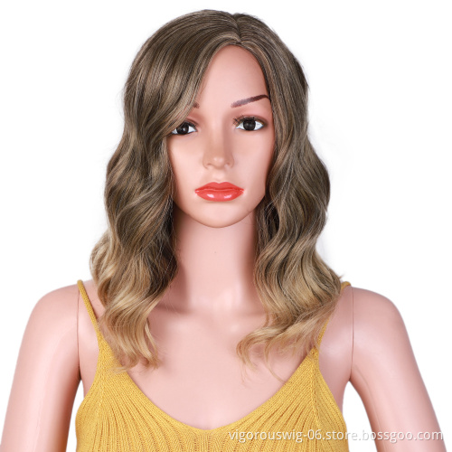 16 inches Ombre Curly Hair Wigs Classic Full Quality Blonde Long Wave No Lace Front Heat Resistant Synthetic Wig With Side Part